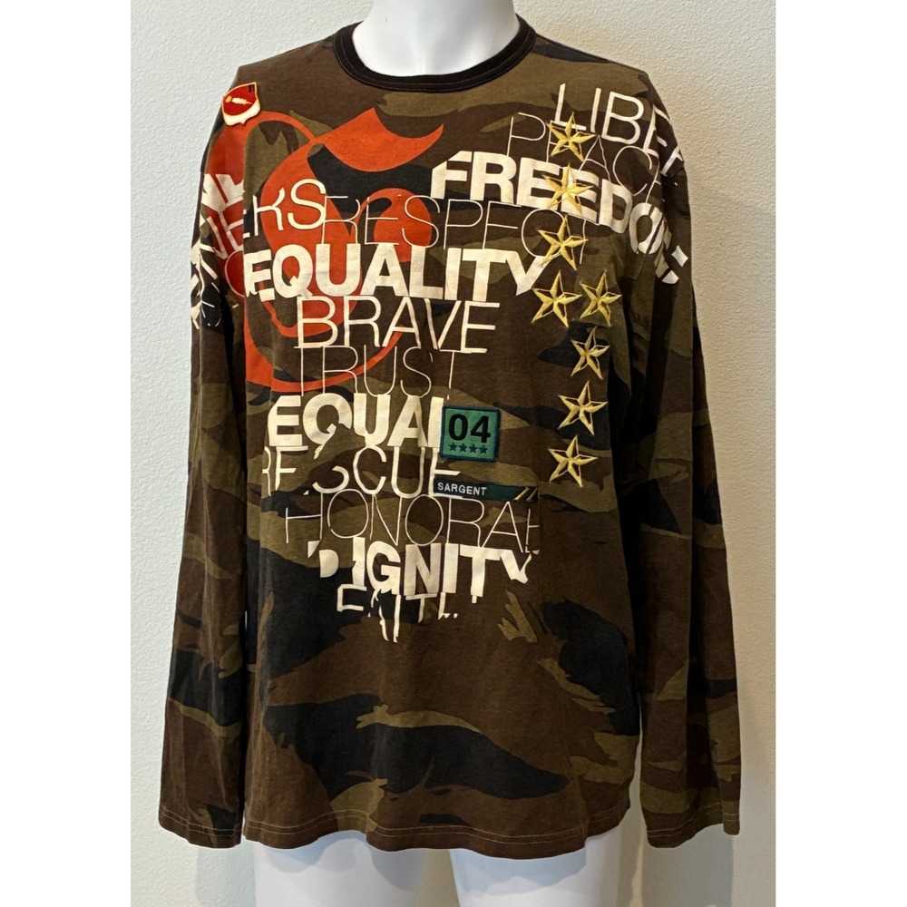 Rare Vintage Express Men's Graphic T-Shirt XL Camo Patches Retro Street Grunge‎ - Picture 2 of 10